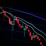 Candlestick chart displaying fluctuating market trends in dark colors